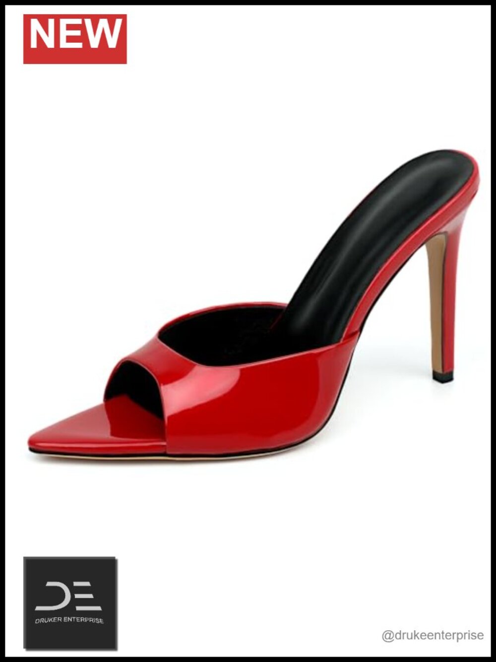 Faux Patent Leather Pointed Toe Stiletto Mules Slip On Heels for Women